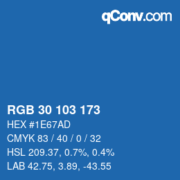 Color code: RGB 30 103 173 | qconv.com
