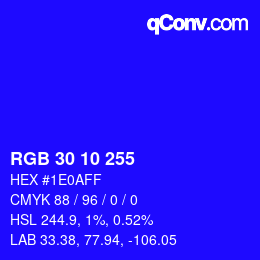 Color code: RGB 30 10 255 | qconv.com