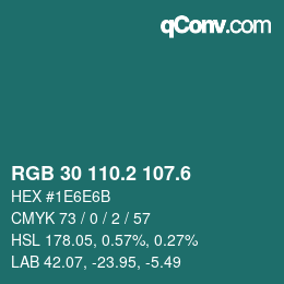 カラーコード: RGB 30 110.2 107.6 | qconv.com