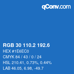 カラーコード: RGB 30 110.2 192.6 | qconv.com