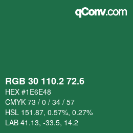 カラーコード: RGB 30 110.2 72.6 | qconv.com