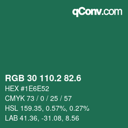 カラーコード: RGB 30 110.2 82.6 | qconv.com
