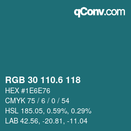 カラーコード: RGB 30 110.6 118 | qconv.com