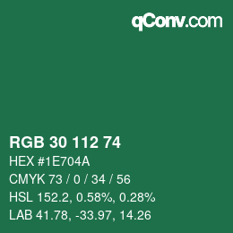 カラーコード: RGB 30 112 74 | qconv.com