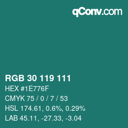 Color code: RGB 30 119 111 | qconv.com