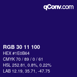 Color code: RGB 30 11 100 | qconv.com