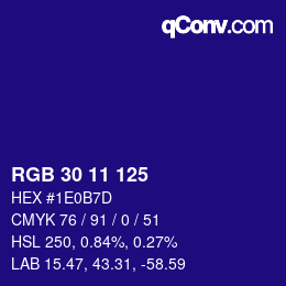 Farbcode: RGB 30 11 125 | qconv.com