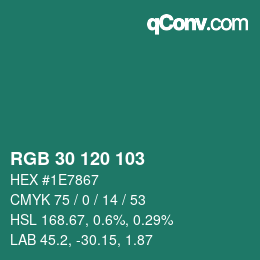 颜色代码: RGB 30 120 103 | qconv.com