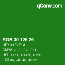 Color code: RGB 30 126 26 | qconv.com