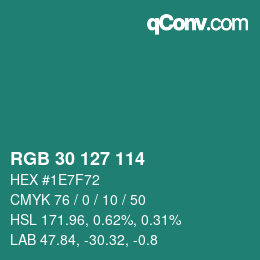 Color code: RGB 30 127 114 | qconv.com