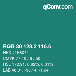 カラーコード: RGB 30 128.2 116.6 | qconv.com