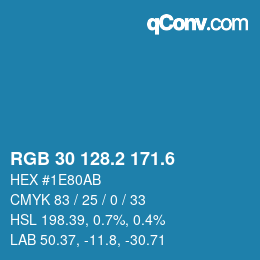 カラーコード: RGB 30 128.2 171.6 | qconv.com