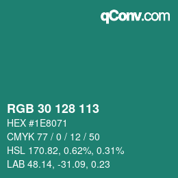 Color code: RGB 30 128 113 | qconv.com