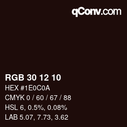 Color code: RGB 30 12 10 | qconv.com