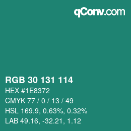 Color code: RGB 30 131 114 | qconv.com