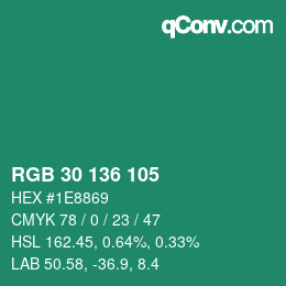 Color code: RGB 30 136 105 | qconv.com