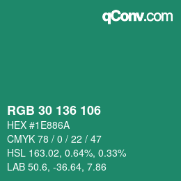 Color code: RGB 30 136 106 | qconv.com
