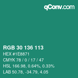 Color code: RGB 30 136 113 | qconv.com