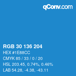 Color code: RGB 30 136 204 | qconv.com