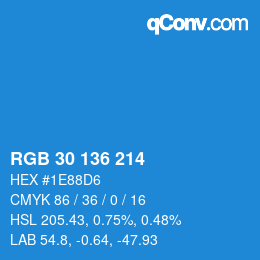 Color code: RGB 30 136 214 | qconv.com
