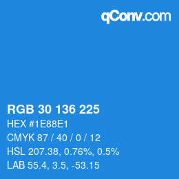 Color code: RGB 30 136 225 | qconv.com