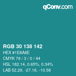 Farbcode: RGB 30 138 142 | qconv.com