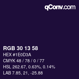 Color code: RGB 30 13 58 | qconv.com