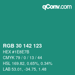 Color code: RGB 30 142 123 | qconv.com