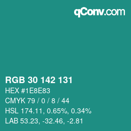 Color code: RGB 30 142 131 | qconv.com