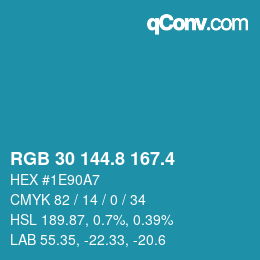 カラーコード: RGB 30 144.8 167.4 | qconv.com