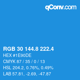 カラーコード: RGB 30 144.8 222.4 | qconv.com