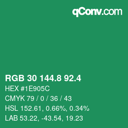 カラーコード: RGB 30 144.8 92.4 | qconv.com
