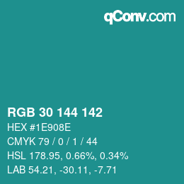 Color code: RGB 30 144 142 | qconv.com
