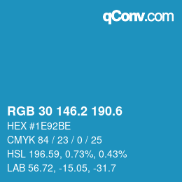 カラーコード: RGB 30 146.2 190.6 | qconv.com