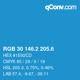カラーコード: RGB 30 146.2 205.6 | qconv.com