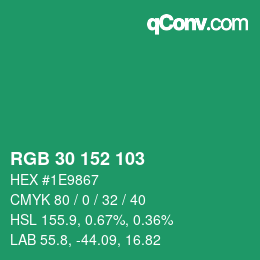 カラーコード: RGB 30 152 103 | qconv.com