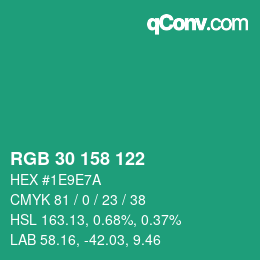 カラーコード: RGB 30 158 122 | qconv.com