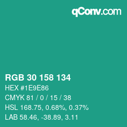 颜色代码: RGB 30 158 134 | qconv.com