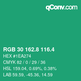 カラーコード: RGB 30 162.8 116.4 | qconv.com