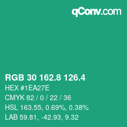 カラーコード: RGB 30 162.8 126.4 | qconv.com