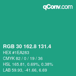 カラーコード: RGB 30 162.8 131.4 | qconv.com