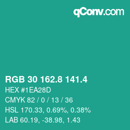 カラーコード: RGB 30 162.8 141.4 | qconv.com