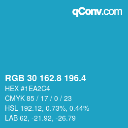 カラーコード: RGB 30 162.8 196.4 | qconv.com