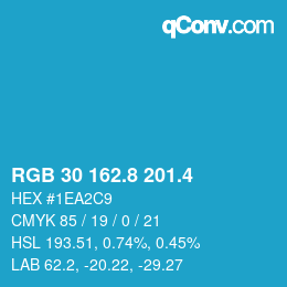カラーコード: RGB 30 162.8 201.4 | qconv.com