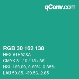 Color code: RGB 30 162 138 | qconv.com