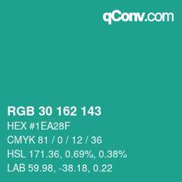 Color code: RGB 30 162 143 | qconv.com