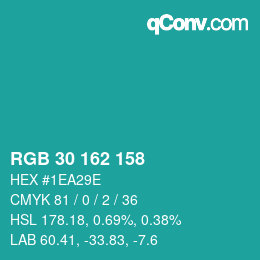 Color code: RGB 30 162 158 | qconv.com