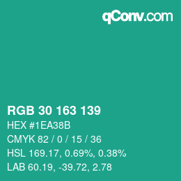 Color code: RGB 30 163 139 | qconv.com