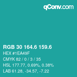カラーコード: RGB 30 164.6 159.6 | qconv.com