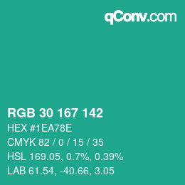 Color code: RGB 30 167 142 | qconv.com
